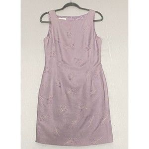 Jones New York Dress 6 Lilac Linen Blend Embroidered Floral Knee Length Sheath